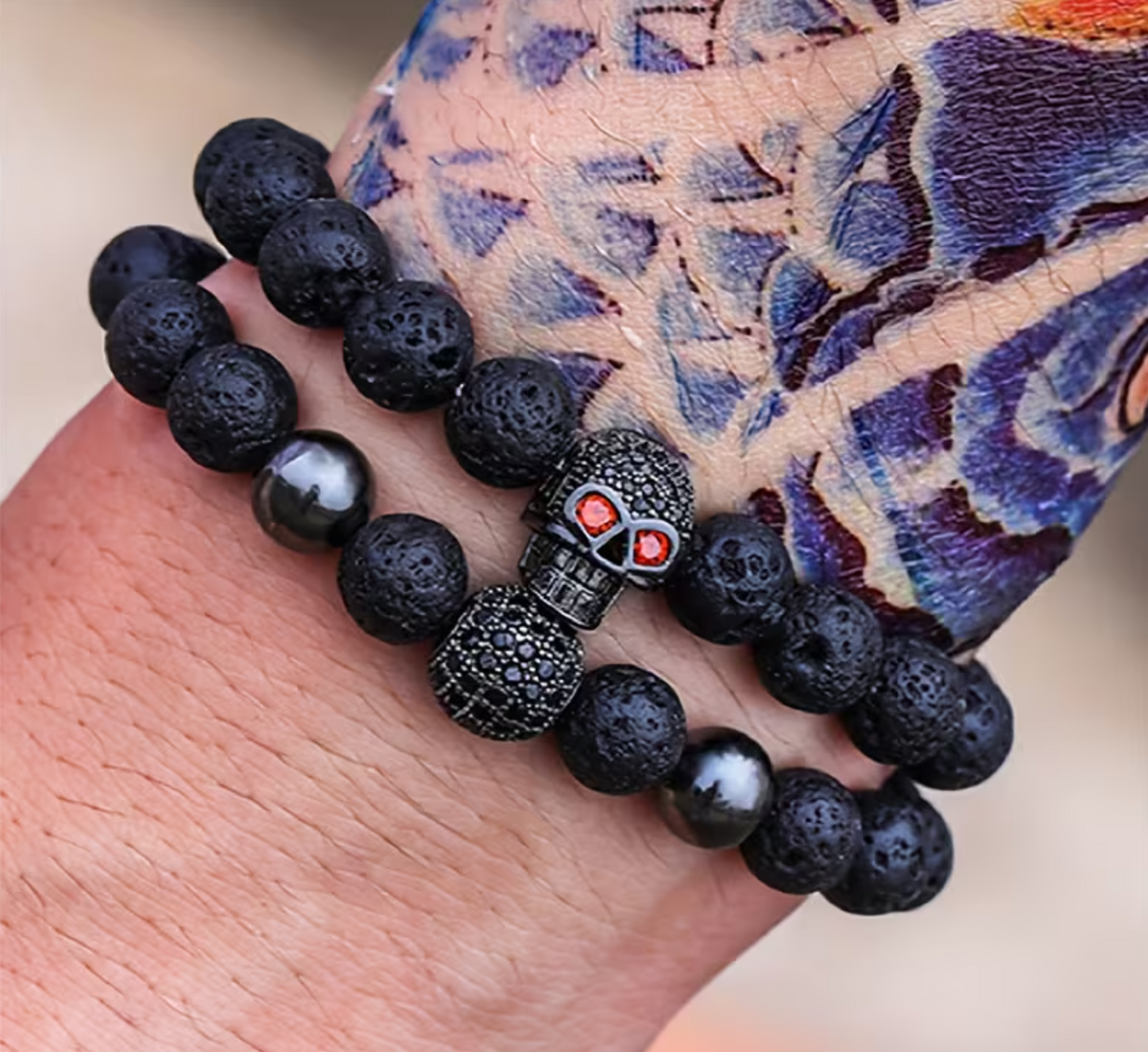 HOHENBERG Herren-Armband " Totenkopf duo"