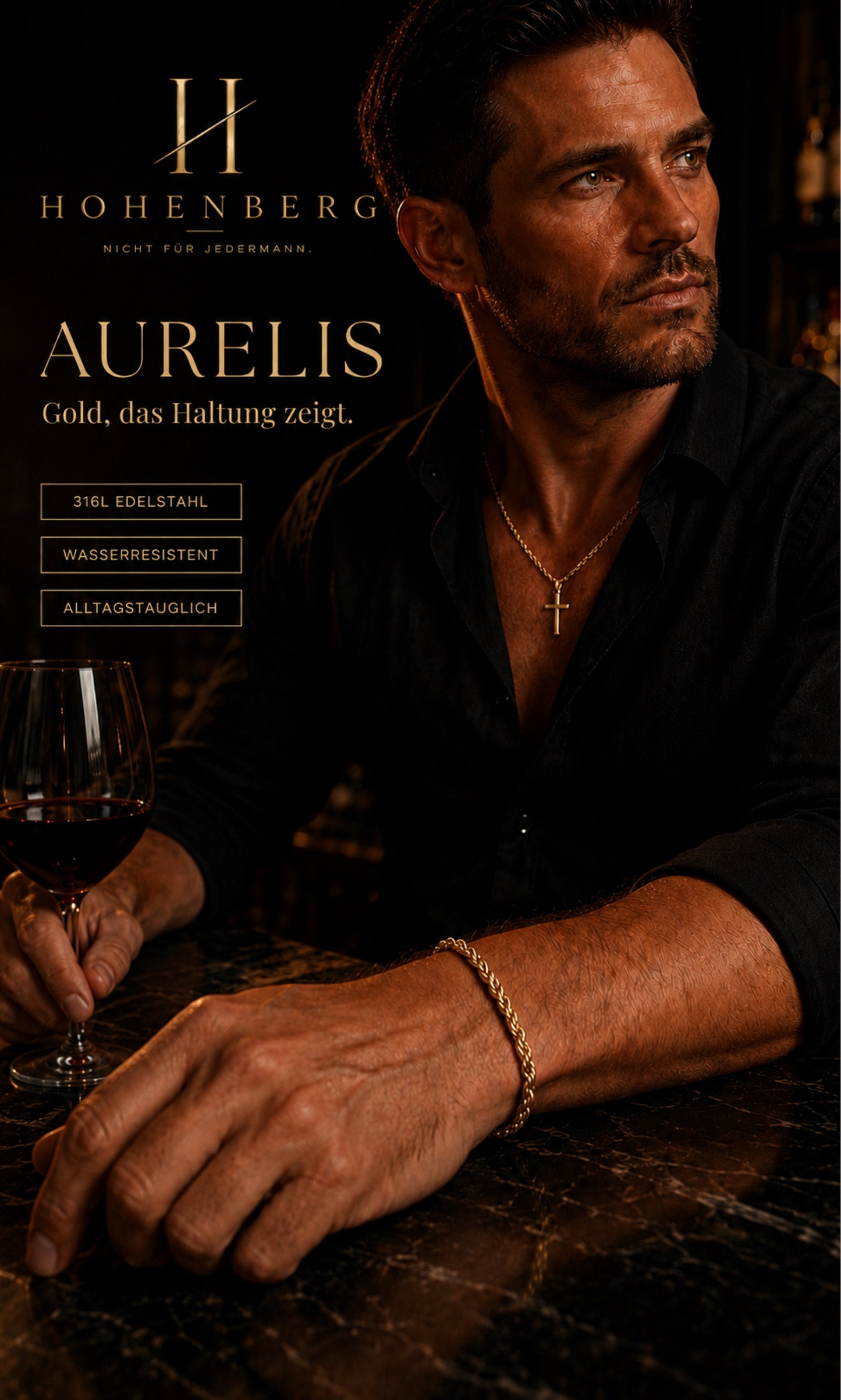 HOHENBERG Herren-Armband "AURELIS – Rope Bracelet Gold"